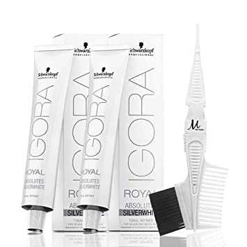 Schwarzkopf Igora Royal SILVER Absolutes SilverWhite Tonal Refiner 2 Piece , Tint Brush Comb-Salonbar