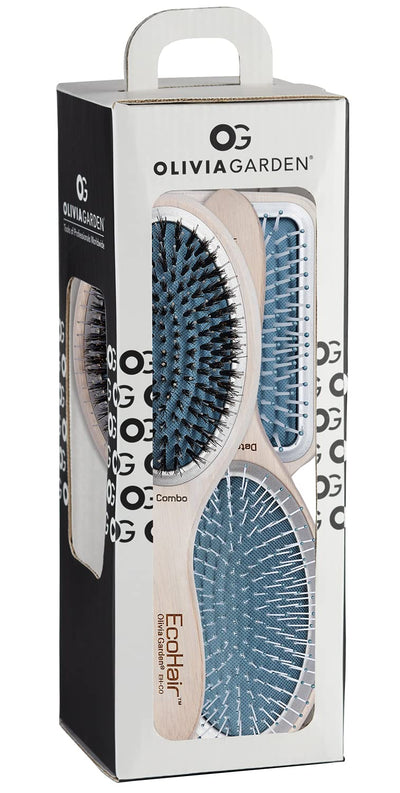 Olivia Garden EcoHair Bamboo Paddle Hair Brush Size:3-pc kit (EHBOX02): EH-DET, EH-CO, EH-PDL-Salonbar