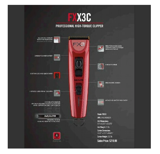 BaByliss PRO FX3 Collection Red FXX3C clipper-Salonbar