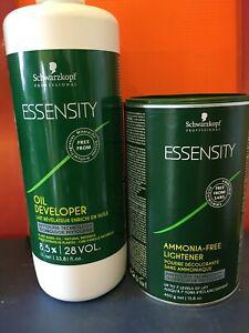 Schwarzkopf Essensity 8.5% 28 Volume Oil Developer 1 Liter, Schwarzkopf Essensity Ammonia-Free Lightener 450 grams, and M Hair Designs Tint Brush/Comb-Salonbar